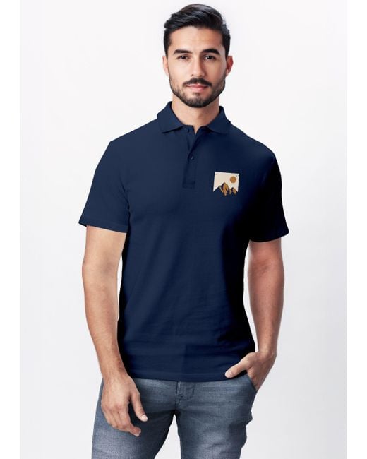 Neverless Poloshirt Grafik – Kurzarm Polo Sommer Casual Look mit Print in Blue für Herren