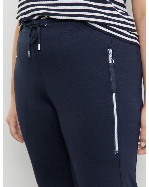 Samoon Blue Jerseyhose Jogpants mit Zippertaschen