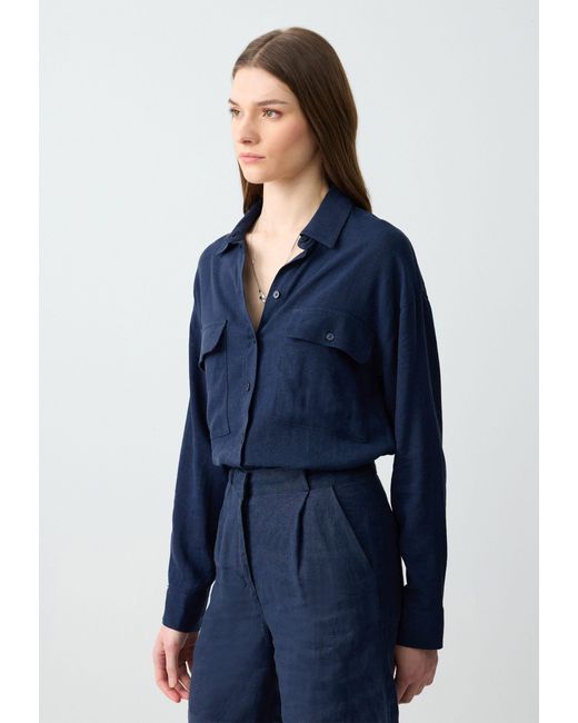 Jimmy Key Blue Shirtbluse Regular Fit Overhemdkraag Geweven Donkerblauw Overhemd