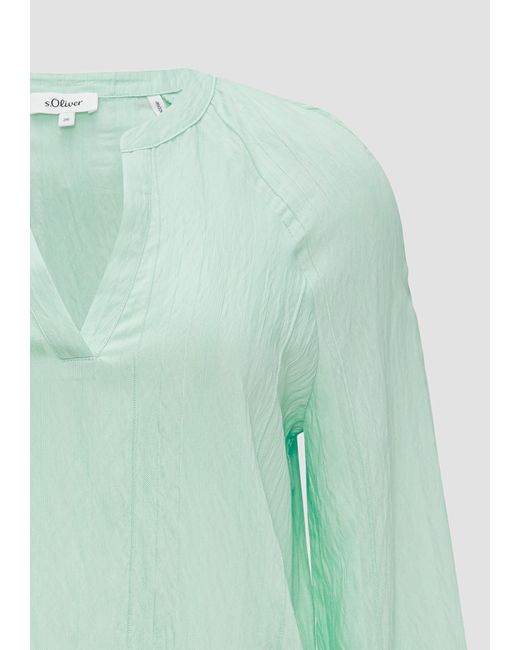 S.oliver Green Langarmbluse Bluse mit Strukturstreifen Raffung