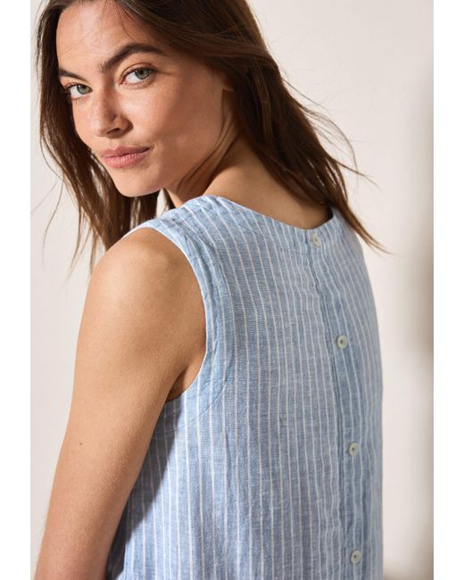 Cecil Blue Langarmbluse Gestreiftes Leinen-Top