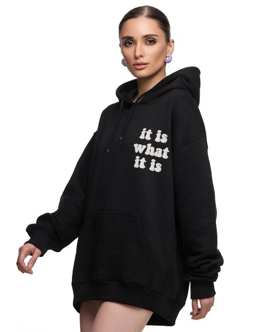Worldclassca Black Oversized " " Hoodie Kapuzenpullover Sweatshirt PRINT VORNE & HINTEN " WHAT IT IS
