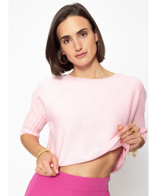 SassyClassy Pink Strickpullover Kurzarm Strickpullover