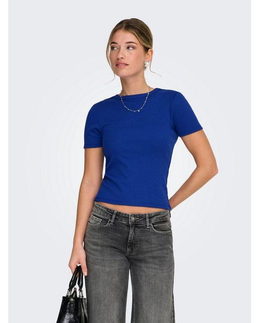 ONLY Blue Kurzarmshirt Onljune S/S Tee Jrs Noos Materialmix