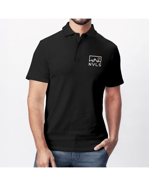 Neverless Poloshirt NVLS Berg Logo – Kurzarm Polohemd Baumwolle – mit Print in Black für Herren