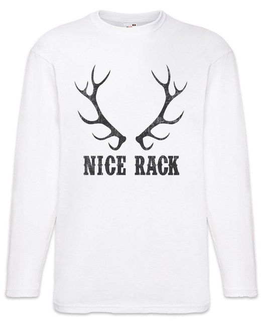 Urban Backwoods Langarmshirt Nice Rack Langarm T-Shirt Hirsch Reh Jagd Jäger Bär Geweih Deer Bear in White für Herren