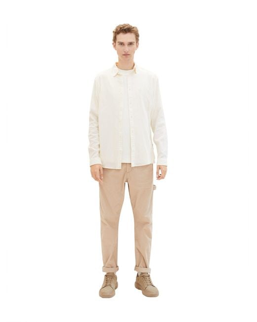 Tom Tailor Langarmhemd herringbone shirt in White für Herren
