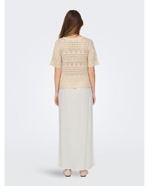 Jacqueline De Yong Natural Kurzarm Häkel-T-Shirt mit geometrischem Muster JDYSUN LAY 2/4 PULLOVER KNT