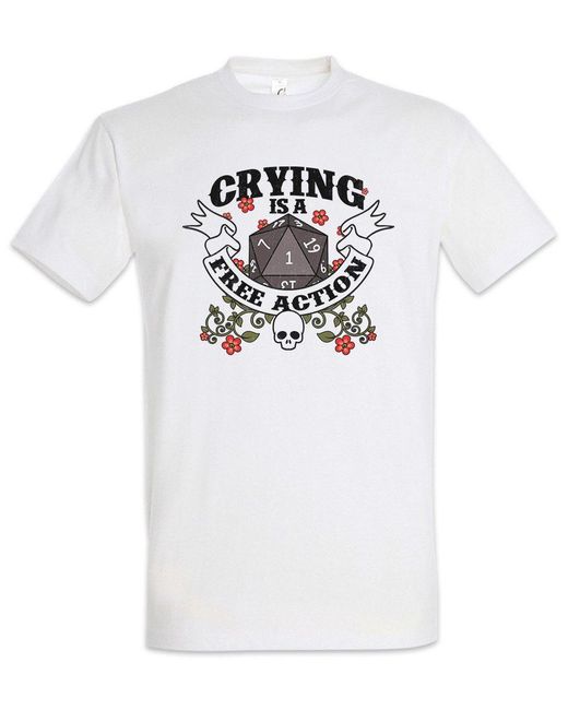 Urban Backwoods Print- RPG Crying Is A Free Action T-Shirt Dices &D Dungeons Würfel in White für Herren