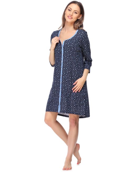 Be Mammy Blue Umstandsnachthemd Umstands Nachthemd 3/4 Arm mit Stillfunktion BE20-276 (1-tlg)