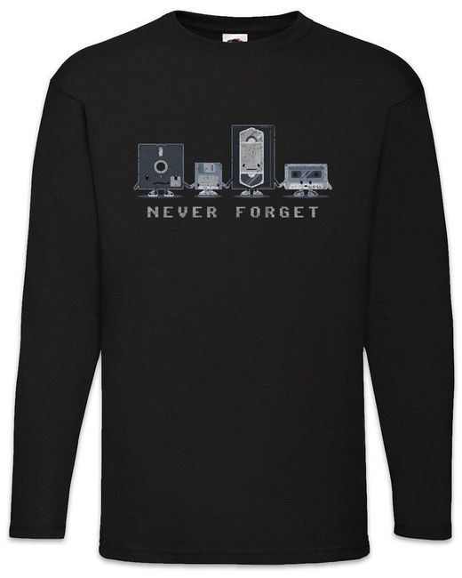 Urban Backwoods Langarmshirt Never Forget Langarm T-Shirt Retro Kassette VHS Video in Black für Herren