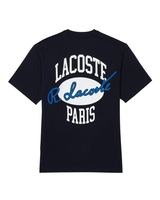 Lacoste Kurzarmshirt T-Shirt kultigem Aufdruck mit 3-D-Krokodil-Patch in Blue für Herren