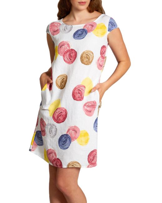 Caspar White Sommerkleid SKL033 leichtes knielanges Sommer Leinenkleid mit Punkte Print Luftig leicht