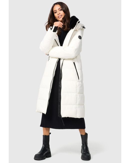 Marikoo White Steppjacke Zuraraa XVI langer Winter Mantel gesteppt
