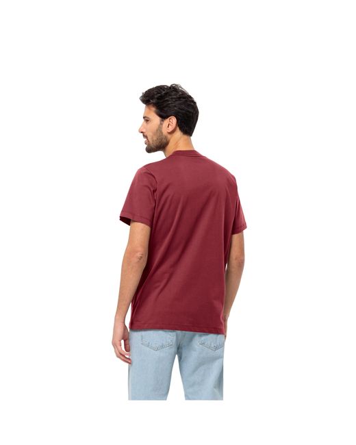 Jack Wolfskin ESSENTIAL M weiches, klassisches T-Shirt aus atmungsaktiver Bio-Baumwolle in Red für Herren