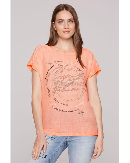SOCCX Orange Shirtbluse mit Glitzersteinchen