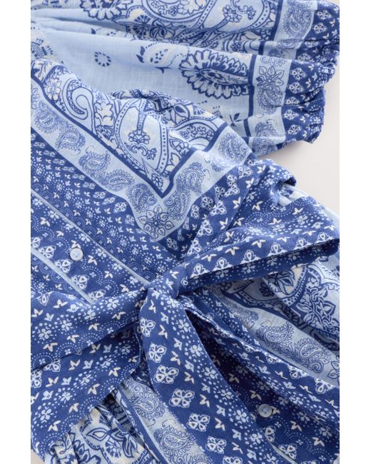 Next Blue Minikleid Mini-Hemdblusenkleid mit Bindegürtel + Puffärmeln (1-tlg)