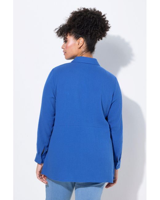 MIAMODA Blue Longbluse Bluse A-Linie Musselin Ziernähte