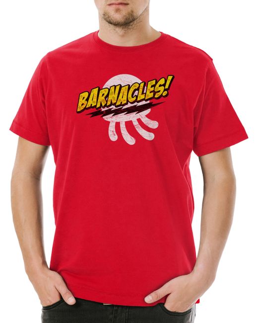 Urban Backwoods Print- Jellyfishing Barnacles T-Shirt Big Sitcom Nerd Bang Geek Gamer in Red für Herren