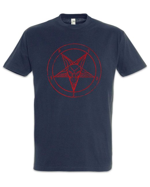 Urban Backwoods Print- Baphomet Pentagram Sign T-Shirt Aleister Satan Crowley in Blue für Herren