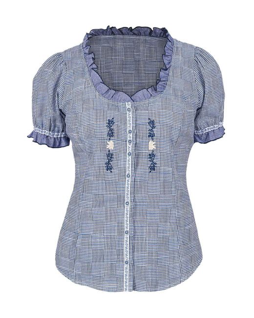 OS-Trachten Blue Trachtenbluse 451004-3439-48 (1-tlg)