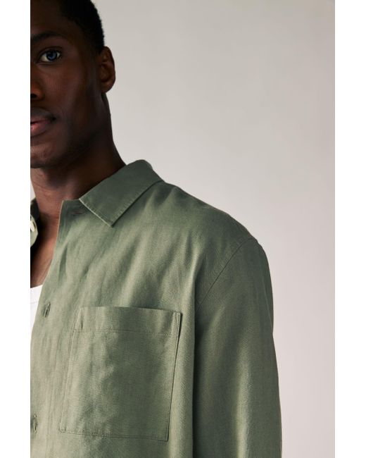 Next Langarmhemd Langärmeliges Hemd aus Baumwolle und Leinen (1-tlg) in Green für Herren