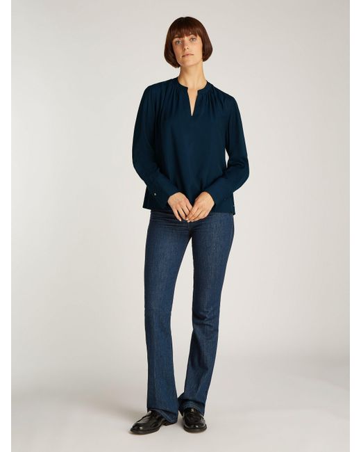 Tommy Hilfiger Blue Langarmbluse SOFT VIS V NECK LS BLOUSE mit Raffungen