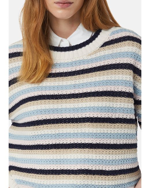 comma casual identity Gray Langarmshirt Verkürzter Strickpullover mit Streifenmuster im Relaxed Fit Schmuck-Detail