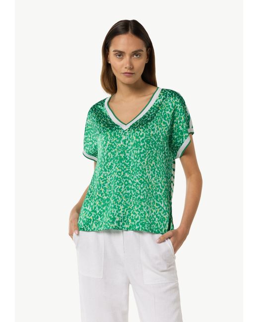 comma casual identity Green Kurzarmshirt T-Shirt im Fabricmix mit Front-Print