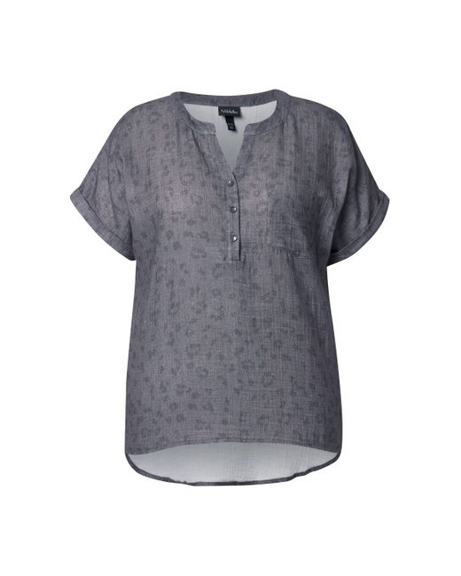 Ulla Popken Gray Druckbluse Musselin-Bluse Oversized Tunika-Ausschnitt Halbarm