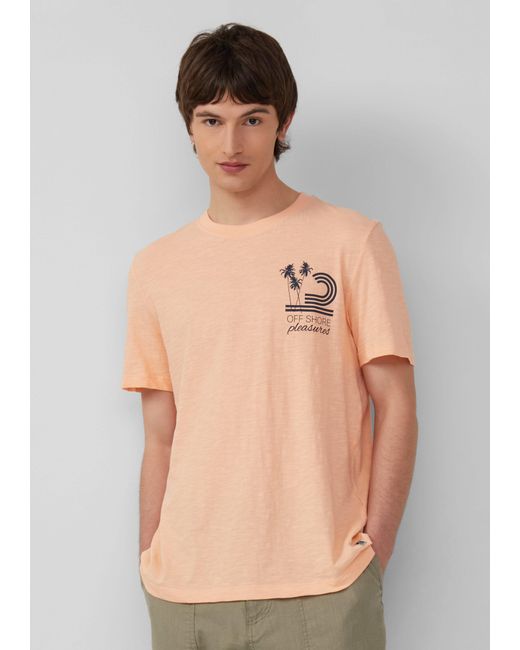 S.oliver Shirttop Baumwoll-T-Shirt mit Frontprint und Flammgarnstruktur in Natural für Herren