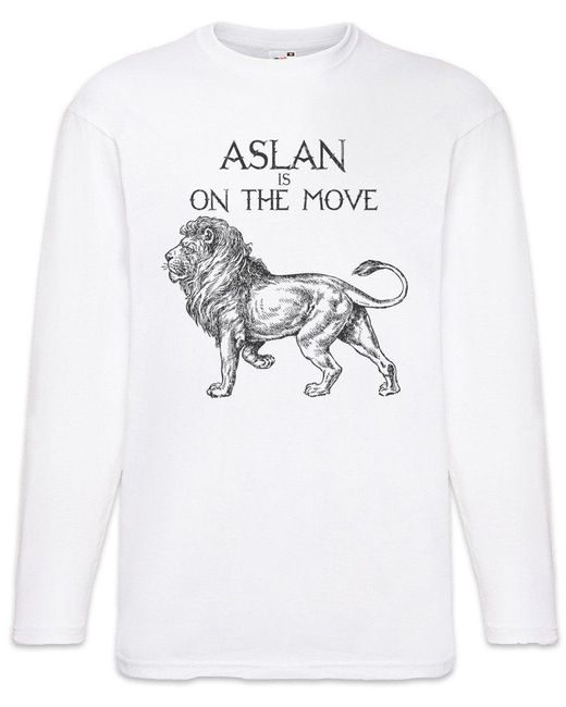 Urban Backwoods Langarmshirt Aslan Is On The Move Langarm T-Shirt Löwe Lion Chroniken Chronicles in White für Herren