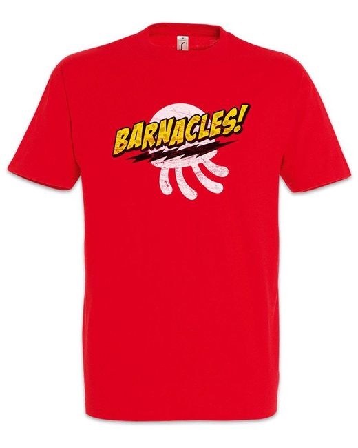 Urban Backwoods Print- Jellyfishing Barnacles T-Shirt Big Sitcom Nerd Bang Geek Gamer in Red für Herren