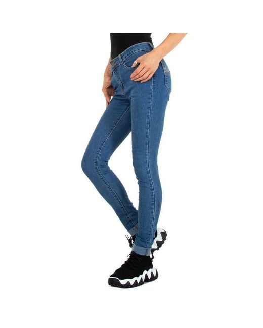 Ital-Design Blue Skinny-fit- Freizeit (86585453) Strass Stretch High Waist Jeans in Blau