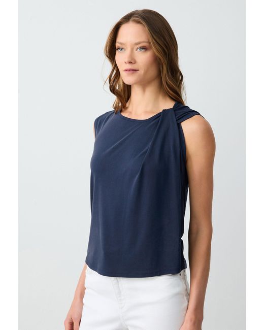 Jimmy Key Blue Blusentop Ärmellose Modalbluse mit asymmetrischem Kragen und entspannter Passfor