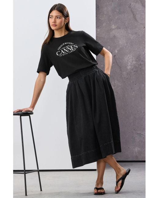 Next Black Midirock Mittellanger Jeansrock in A-Linie 100 % Baumwolle (1-tlg)