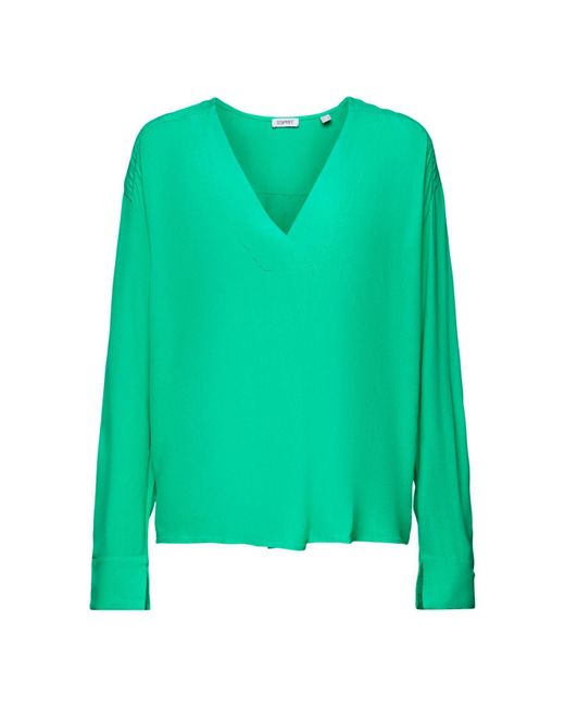 Esprit Green Langarmbluse Crêpe-Bluse mit V-Ausschnitt