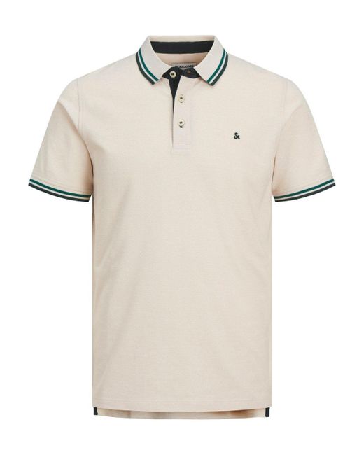 Jack & Jones Poloshirt Polo Shirt JJEPAULOS Sommer Hemd Kragen Pique Cotton (1-tlg) 3613 in Beige-3 in White für Herren