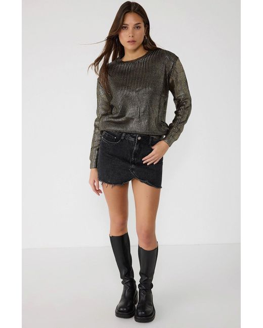 No Matter What Black Metall-Detail Strickpullover, lockere Passform