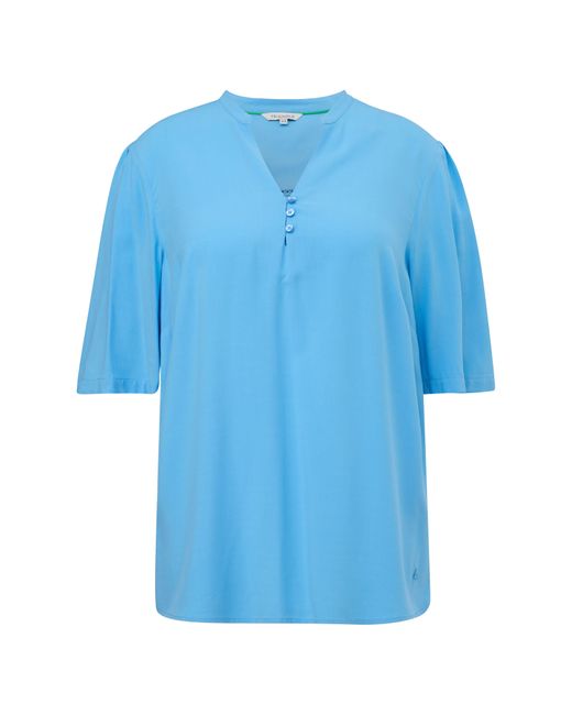 TRIANGL Blue Kurzarmbluse Blusenshirt mit Spitzendetail Spitze, Stickerei
