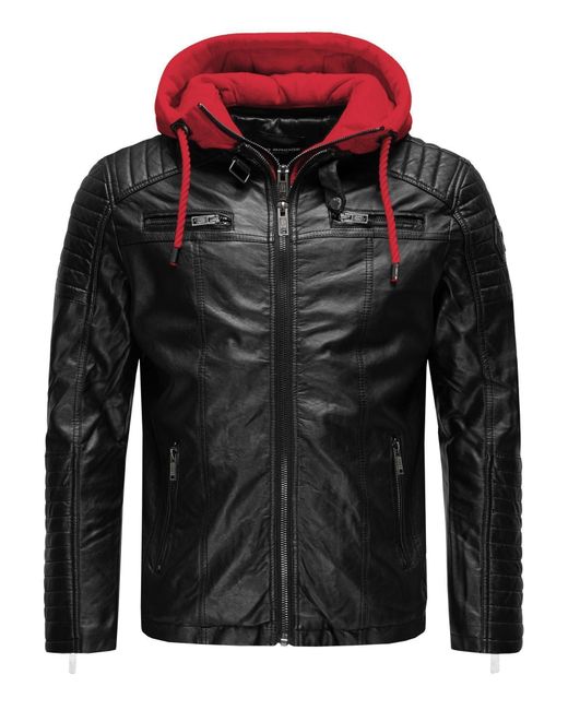 Redbridge Lederimitatjacke Kunstleder Bikerjacke mit Sweat-Kapuze Two in One hochwertig, robust in Black für Herren
