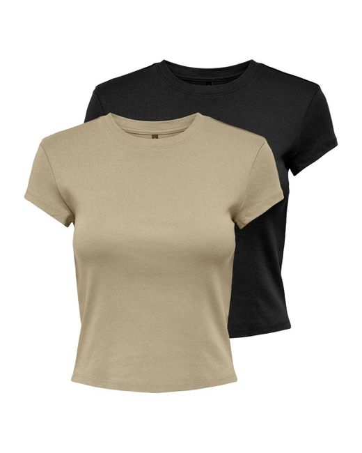 ONLY Black T-Shirt ONLELINA /S O-NECK SHORT TOP 2PACK JRS (Packung, 2-tlg)
