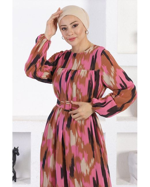 Moda Mihram Red Maxikleid Gemustertes Chiffonkleid
