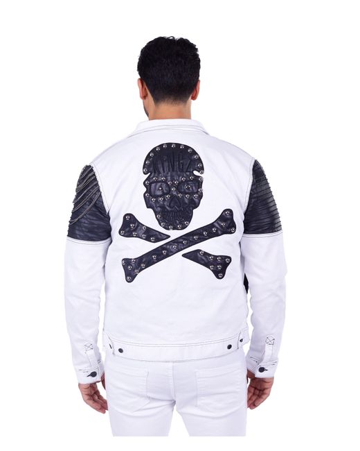 KINGZ Jeansjacke mit Weiß S Totenkopf in Blue für Herren