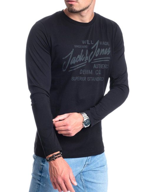 Jack & Jones Langarmshirt aus Baumwolle, mit Print vorne in Blau für Herren  | Lyst DE