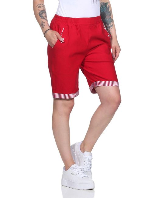Aurela Damenmode Red Aurela mode Shorts Bermuda Maritime Sommer Shorts Strandbermuda auch in großen Größen erhältlich