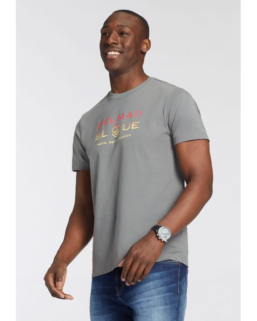 Delmao T-Shirt mit modischem Brustprint in Gray für Herren
