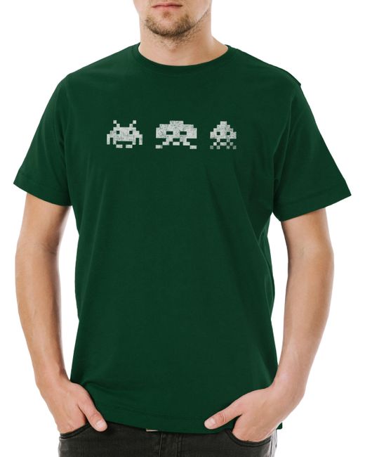 Urban Backwoods Print- Digital Invaders T-Shirt Spiel Arcade Game Retro Nerd Alien VG in Green für Herren