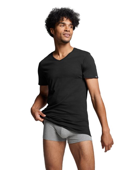PUMA T-Shirt BASIC 2P V-NECK TEE (2er Pack) mit Markenlabel in Black für Herren