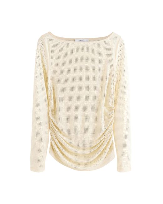 Next White Glitzerndes Langarmshirt mit U-Boot-Ausschnitt (1-tlg)